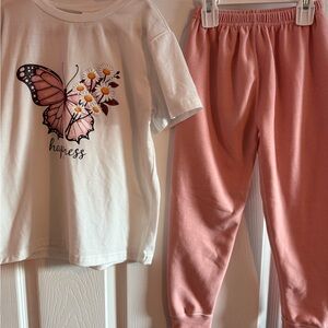 Girls Pink Set with Butterfly Print - and warm fleecy soft pants